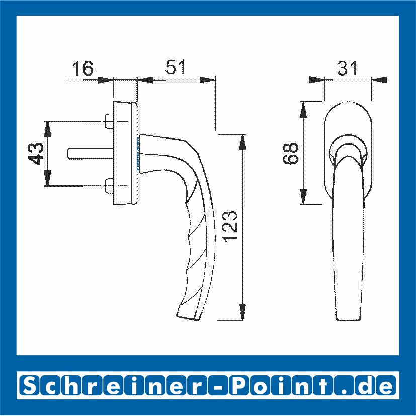 Hoppe Atlanta Aluminium Fenstergriff F1 Natur Secustik 0530/US952, 2210301, 2210335, 2256042, 2670850, 2792507